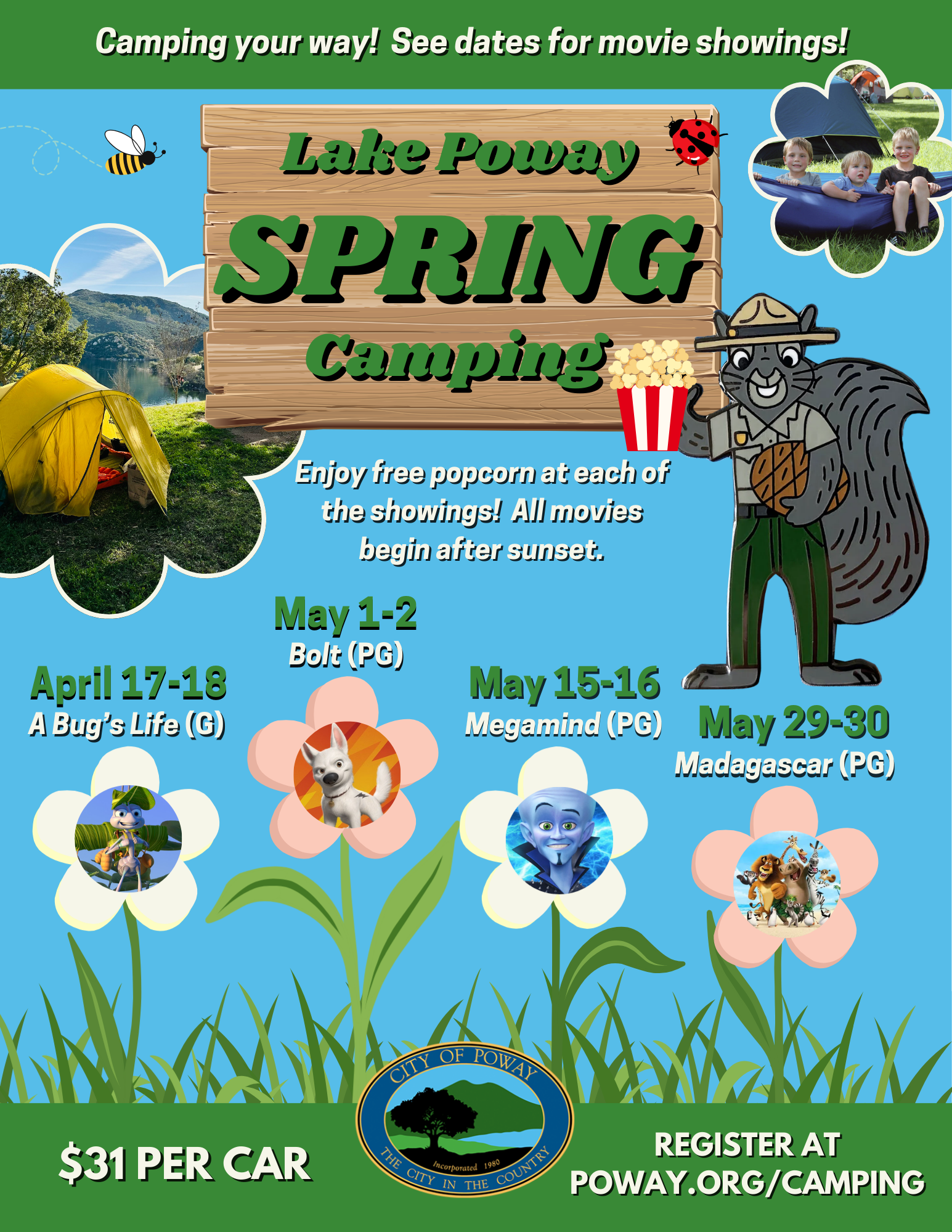 Spring Camping returns to Lake Poway for select dates!