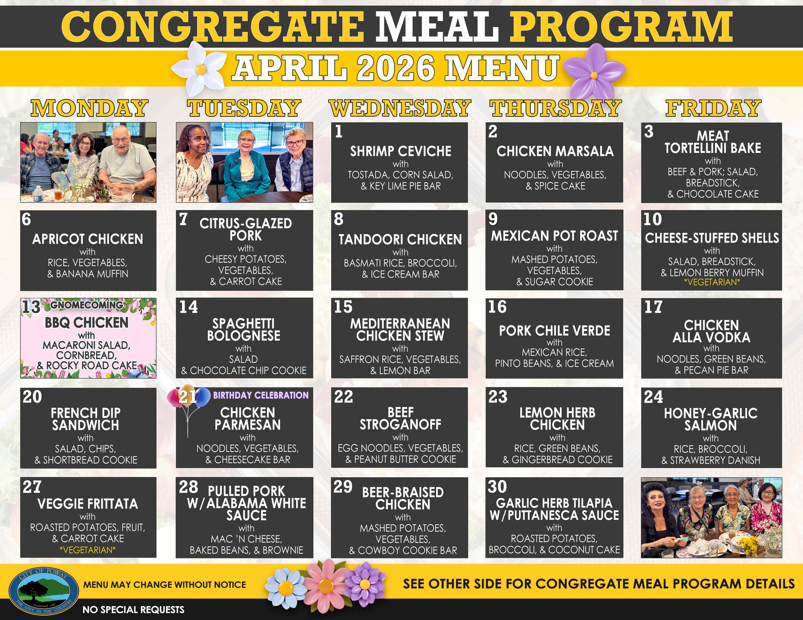 April 2026 Congregate Meal Program Menu
