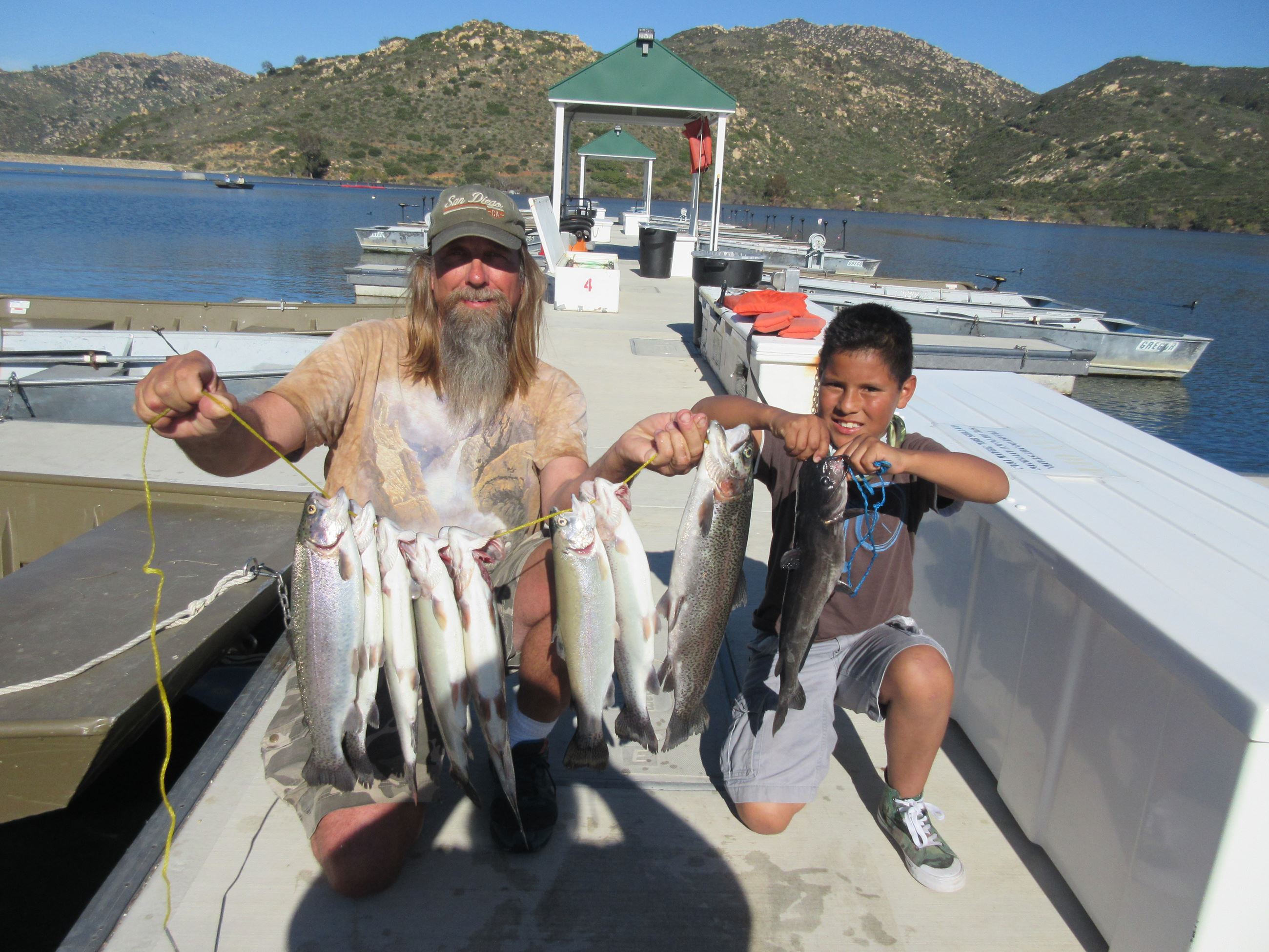 Jeff and Alex Kopischke 8 trout, 1 cat, nightcrawler, Boulder Bay, 29 March