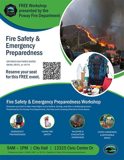 Fire Safety and Emergency Preparedness Workshop flyer with dates