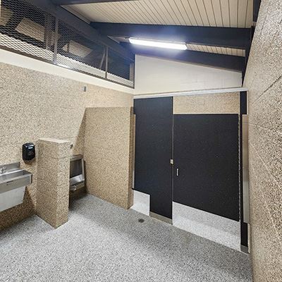 Valle Verde restroom interior remodel with light on