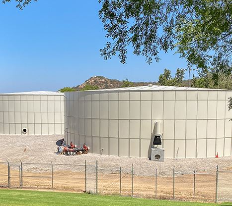 Temporary tanks on the ballfield at Lake Poway