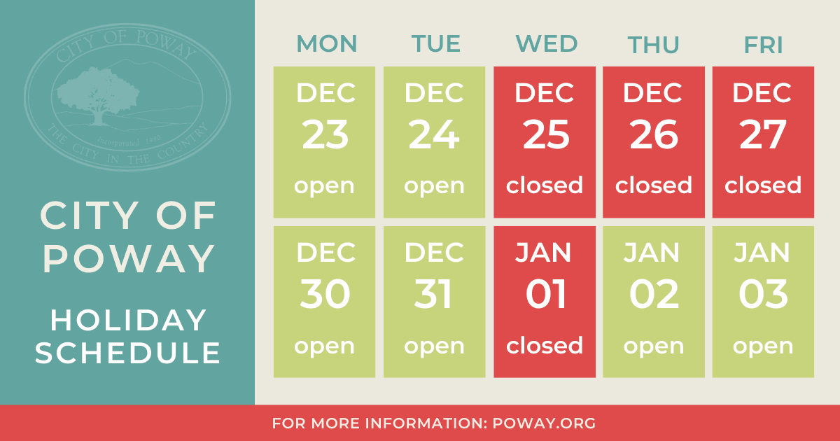 poway holiday schedule FB