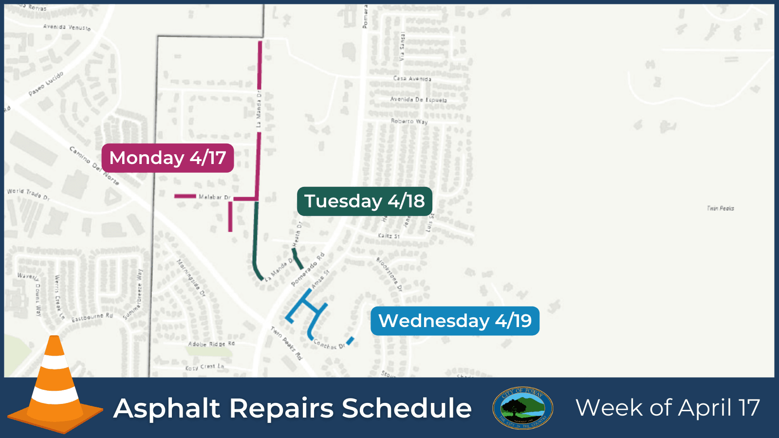 Asphalt Repairs Schedule for April 17