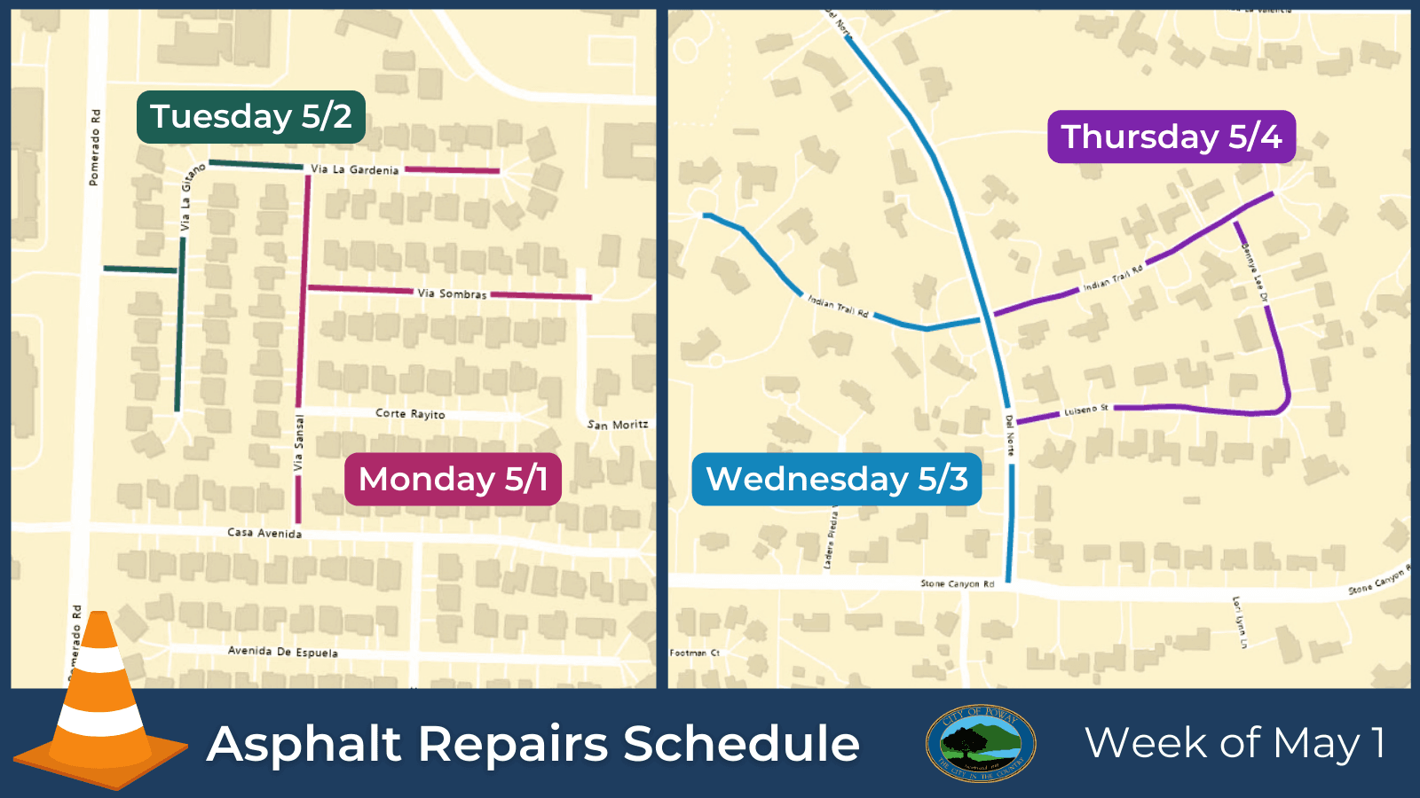 Map of Asphalt Repairs Schedule for Week of May 1